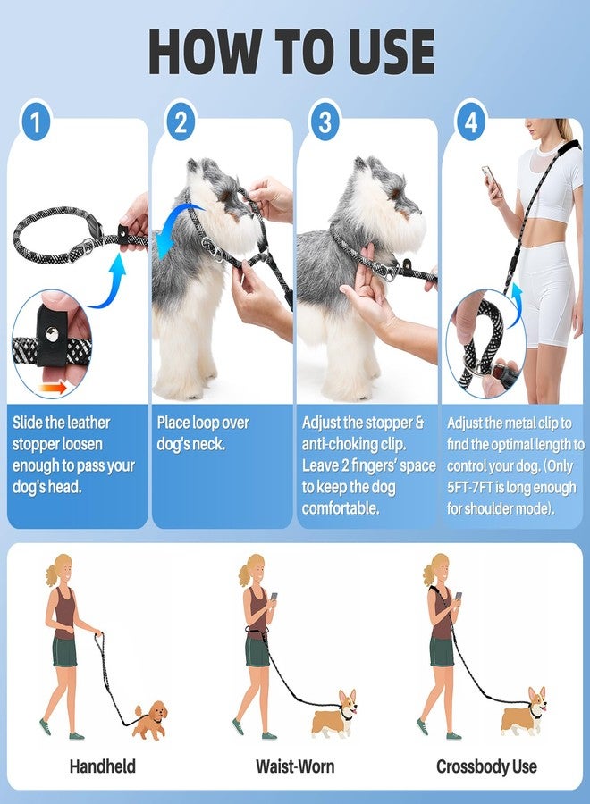 Lukovee Slip Lead Dog Leash, 5-7 FT x 1/2" Adjustable Tangle Free Leash, Heavy Duty Comfortable Reflective No Pull Training Rope Lead with Padded Handle for Medium Large Dogs (Black, L: 5-7 FT) - Image 4